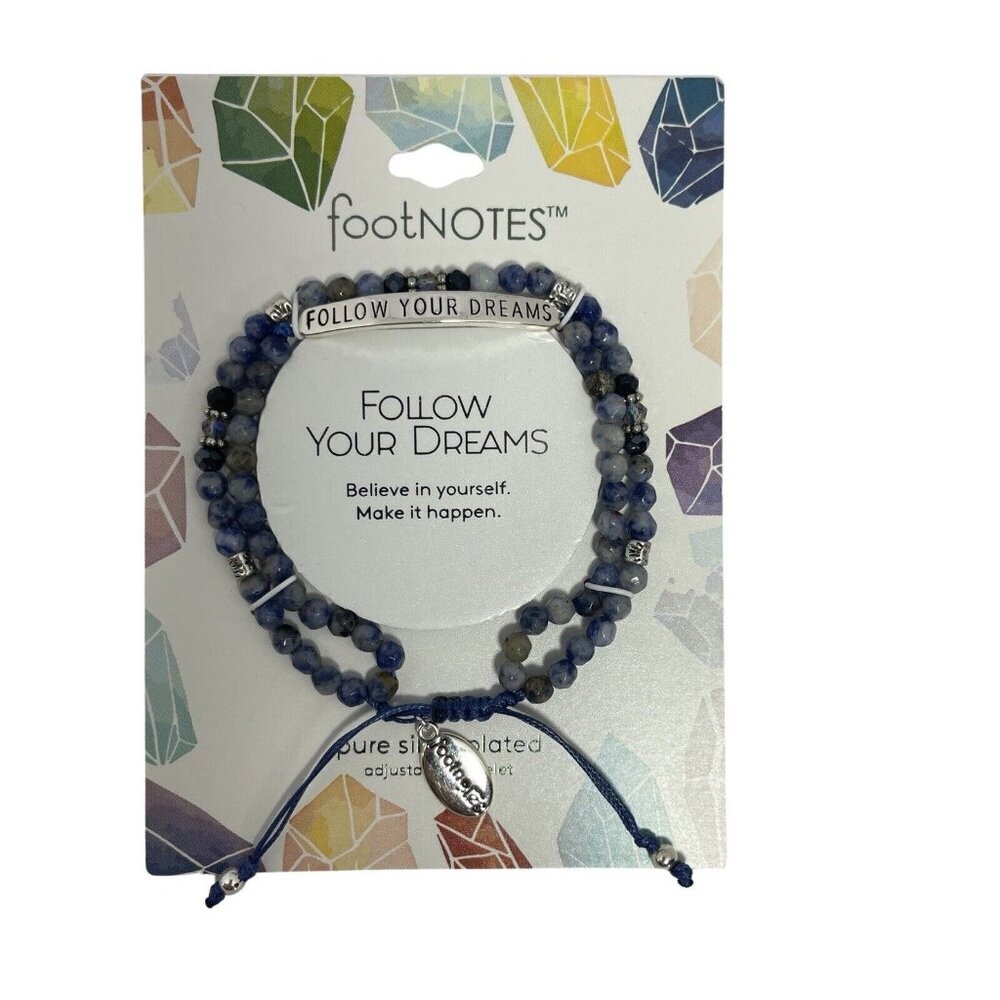 Footnotes Silver-Plated Adjustable Bracelet Follow Your Dreams Blue Agate New — image 8 of 8